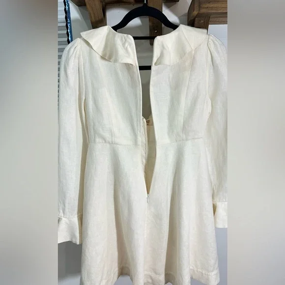 NWT Zimmermann Cream Linen Daisy Mini Dress Ruffle Long Sleeve AU 0P (US 2P) - Picture 12 of 16